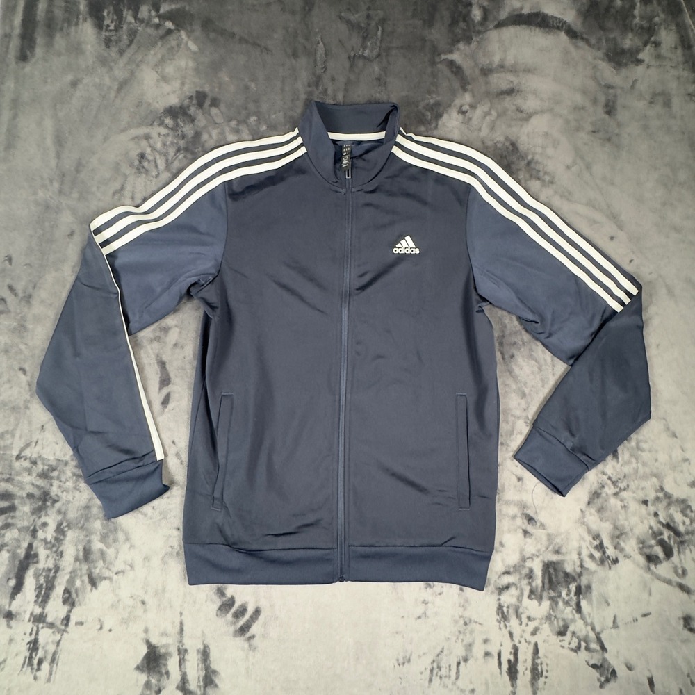 Adidas Track Jacket Mens Medium Navy Blue 3-Stripe Full Zip Athletic 4620